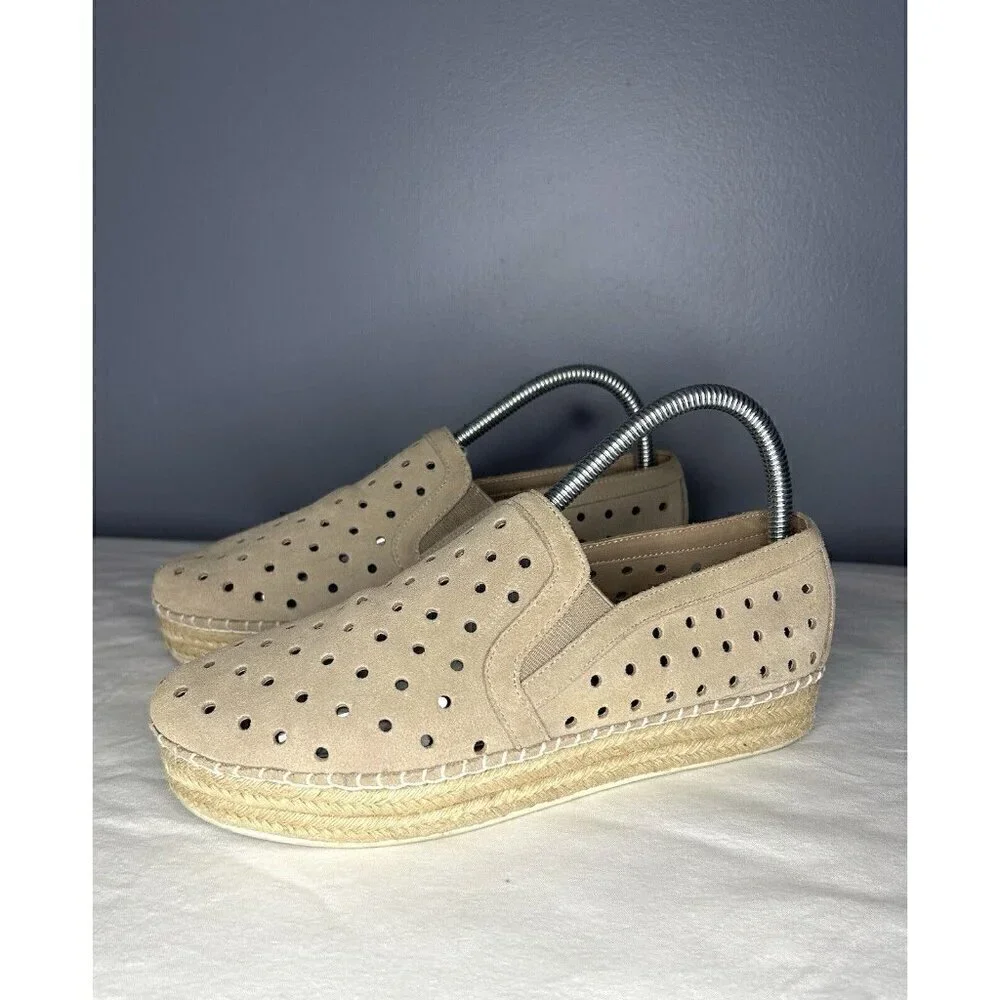 Steve Madden Suede Leather Espadrille Platform Shoes 8 Tan Cottagecore Boho Cute